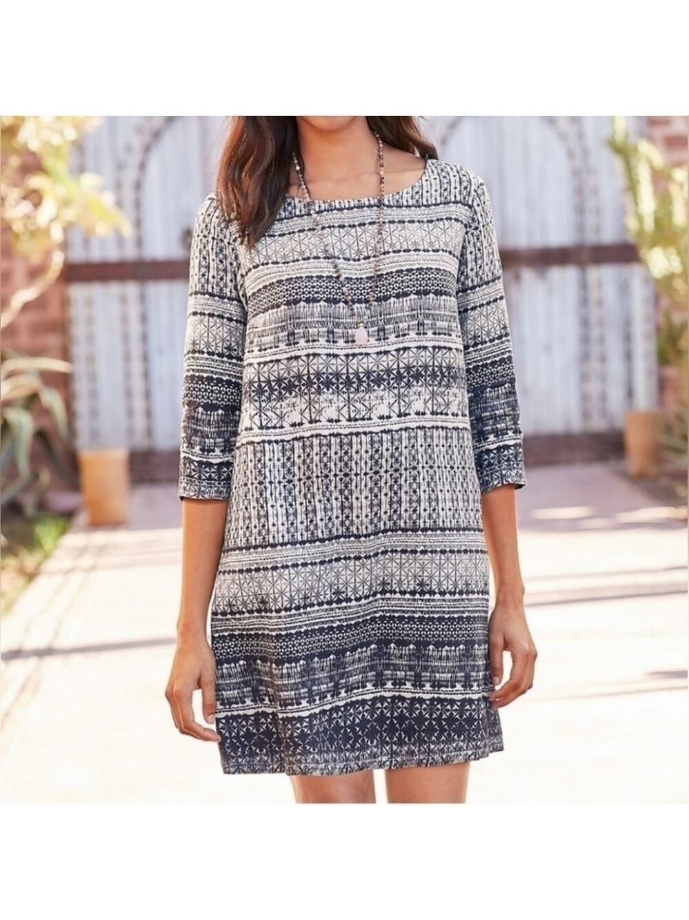 New Garnet Hill Essential Three-Quarter-Sleeve Linen Dress Size 12